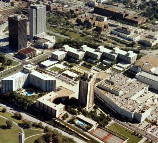 aerial view of a number of large buildings